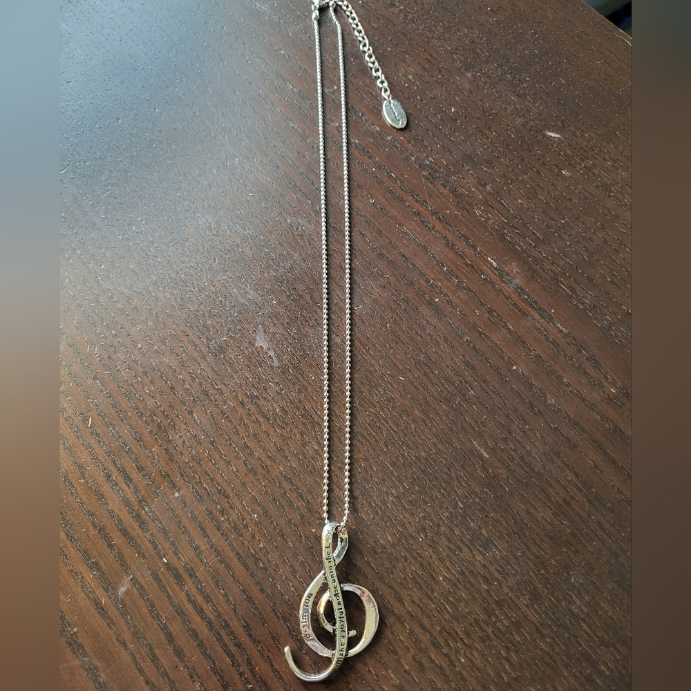 "Make a Joyful Noise"   Treble Clef Pendant Necklace with Psalm 100 Engraved